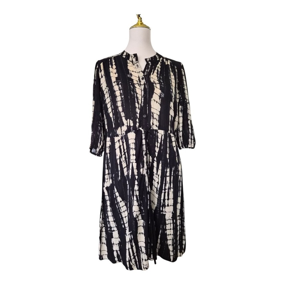 ba&sh‎ Kenya Tie Dye Shirt Dress Womens Size 1(4) Small Black White Viscose Midi